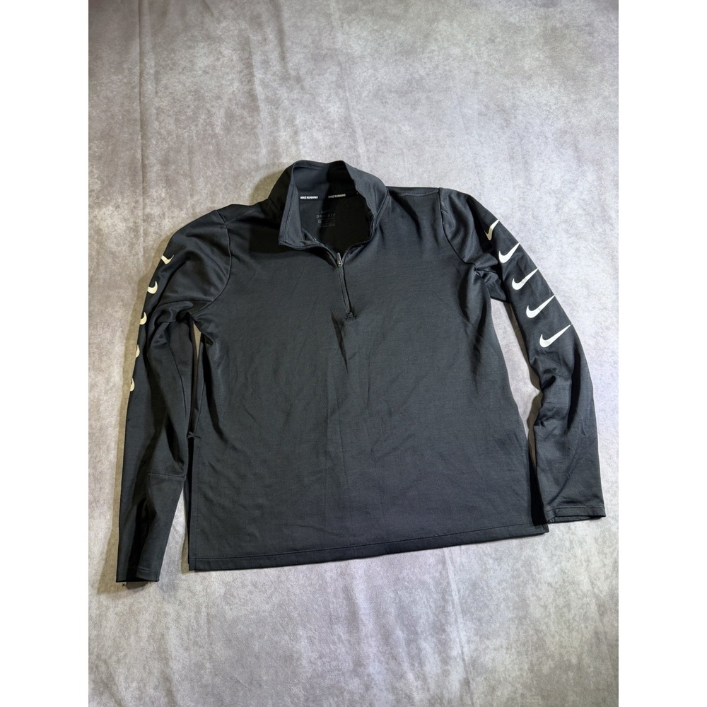 Nike Dri-FIT Running 1/4 Zip Pullover Top Women M Black Multi Swoosh Sleeve - Picture 1 of 5